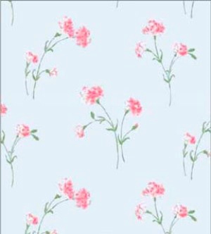 Carnations- Pink on Blue Dollhouse Wallpaper W-W,F