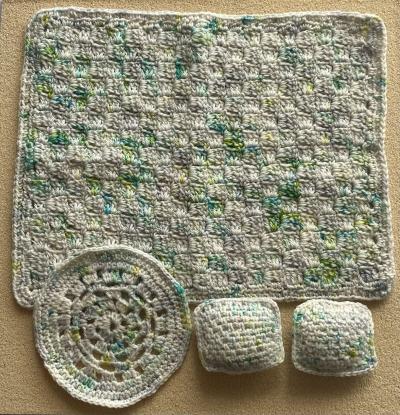 Crochet Grey and Green Bed Set