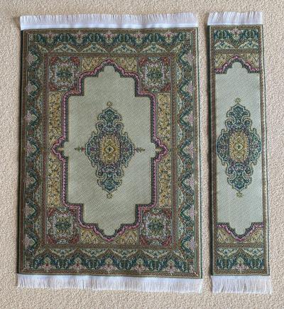 Green and Cream Woven Carpet and Runner Set