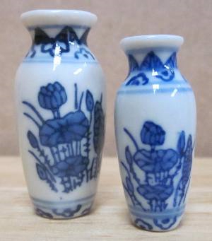 Blue White Floral Urns Set x 2 LRA