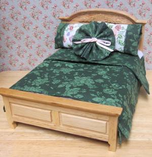 Oak Dbl Bed Green Linen BED-B