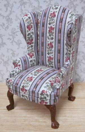 Lilac Floral Stripe Wingback Chair LR-A