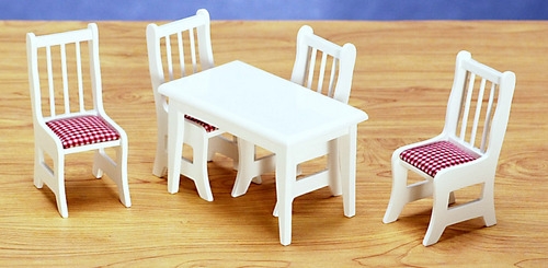 White Table- 4 Red Padded Chairs K-FS