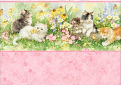 Playful Kittens- Pink Dollhouse Wallpaper W-N