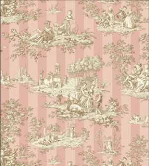 Stripe Dark Toile - Peach Dollhouse Wallpaper W-W,O