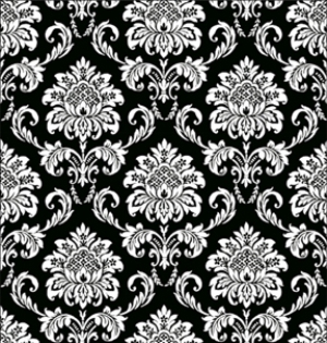 Cottage Damask, Black Dollhouse Wallpaper W-W,O