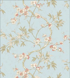 Japanese Dogwood Vine- Blue Dollhouse Wallpaper W-W,G