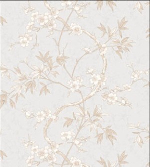 Japanese Dogwood Vine- Silver Dollhouse Wallpaper Grey W-W,G