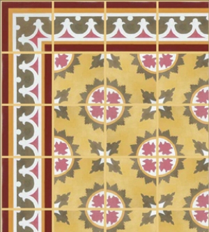 Mustard, Red Floor Tile Dollhouse Wallpaper W-F