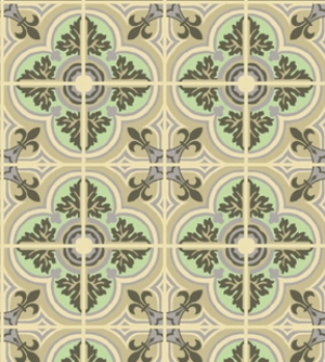 Green, Mustard Floor Tile Dollhouse Wallpaper W-F