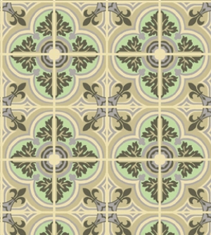 Green, Mustard Floor Tile Dollhouse Wallpaper W-F