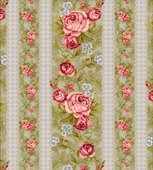 Roses, Lace- Green Dollhouse Wallpaper W-W,S