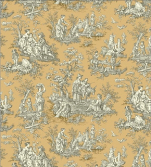 Farm Life Toile- Grey on Mustard Dollhouse Wallpaper W-W,O