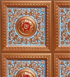 Rosette Panel Ceiling- Aqua Dollhouse Wallpaper W-CP