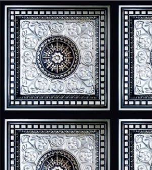 Square Panel Ceiling- Silver, Black Dollhouse Wallpaper W-CP