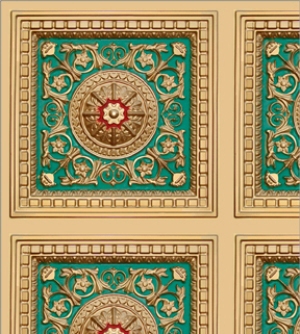 Rosette Panel Ceiling- Green Dollhouse Wallpaper W-CP